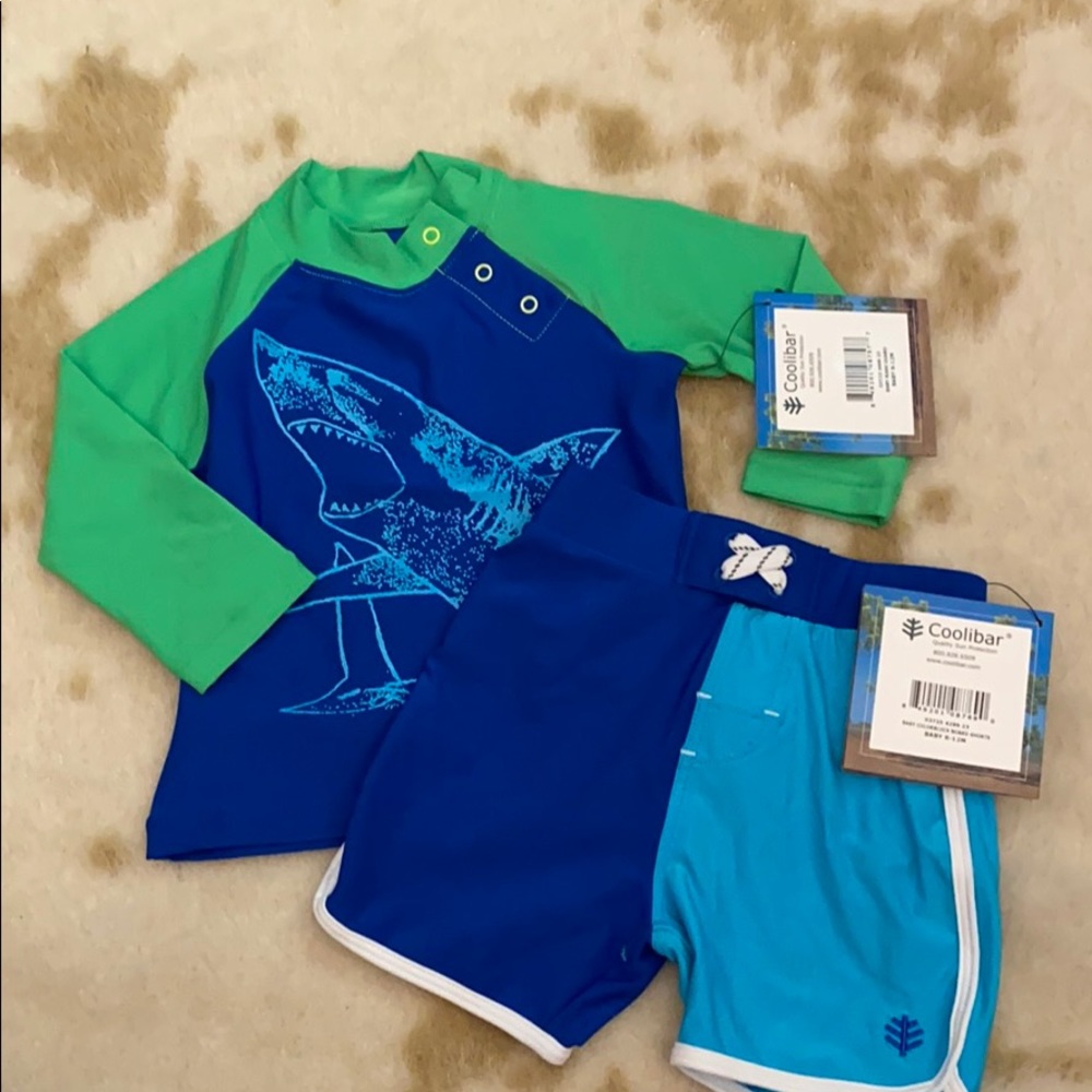 NWT Coolibar Rash Guard and Swim Trunk set 6-12M